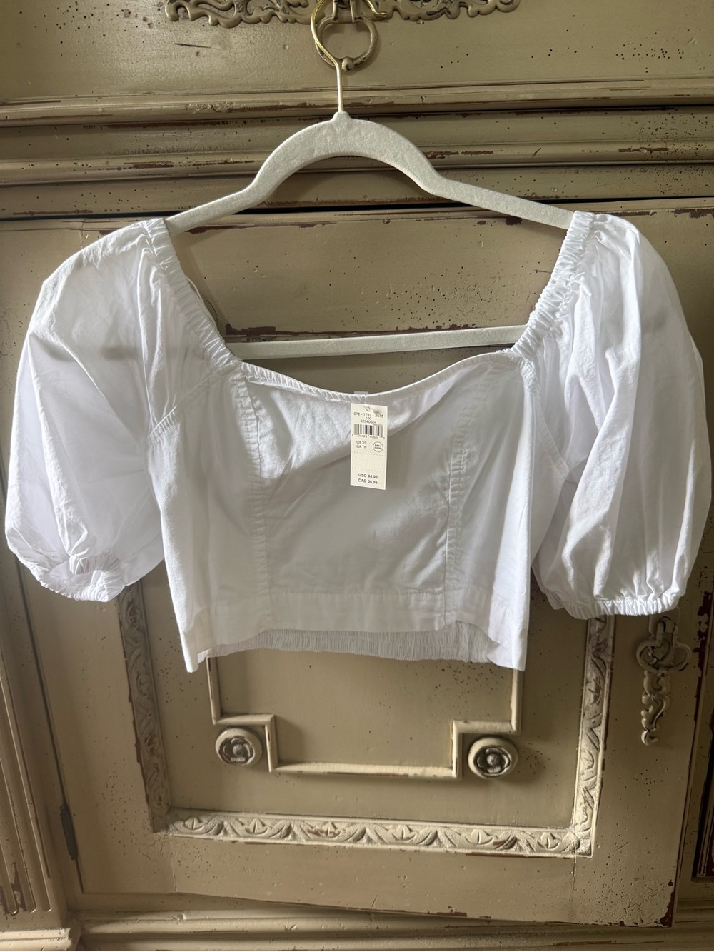 aerie White Puff Sleeve Square Neck Crop Top